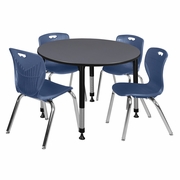 48 IN. ROUND ADJUSTABLE CLASSROOM TABLE- GREY & 4 ANDY 18 IN. STACK CHAIRS- BLUE <FONT COLOR=GREEN>-FREE SHIPPING-</FONT> 48 IN. ROUND ADJUSTABLE CLASSROOM TABLE- GREY & 4 ANDY 18 IN. STACK CHAIRS- BLUE <FONT COLOR=GREEN>-FREE SHIPPING-</FONT>