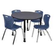 48 IN. ROUND ADJUSTABLE CLASSROOM TABLE- GREY & 4 ANDY 18 IN. STACK CHAIRS- BLUE <FONT COLOR=GREEN>-FREE SHIPPING-</FONT> 48 IN. ROUND ADJUSTABLE CLASSROOM TABLE- GREY & 4 ANDY 18 IN. STACK CHAIRS- BLUE <FONT COLOR=GREEN>-FREE SHIPPING-</FONT>