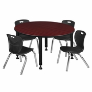 48 IN. ROUND ADJUSTABLE CLASSROOM TABLE- MAHOGANY & 4 ANDY 12 IN. STACK CHAIRS- BLACK <FONT COLOR=GREEN>-FREE SHIPPING-</FONT> 48 IN. ROUND ADJUSTABLE CLASSROOM TABLE- MAHOGANY & 4 ANDY 12 IN. STACK CHAIRS- BLACK <FONT COLOR=GREEN>-FREE SHIPPING-</FONT>