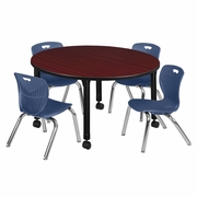 48 IN. ROUND ADJUSTABLE CLASSROOM TABLE- MAHOGANY & 4 ANDY 12 IN. STACK CHAIRS- BLUE <FONT COLOR=GREEN>-FREE SHIPPING-</FONT> 48 IN. ROUND ADJUSTABLE CLASSROOM TABLE- MAHOGANY & 4 ANDY 12 IN. STACK CHAIRS- BLUE <FONT COLOR=GREEN>-FREE SHIPPING-</FONT>