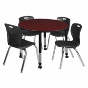 48 IN. ROUND ADJUSTABLE CLASSROOM TABLE- MAHOGANY & 4 ANDY 18 IN. STACK CHAIRS- BLACK <FONT COLOR=GREEN>-FREE SHIPPING-</FONT> 48 IN. ROUND ADJUSTABLE CLASSROOM TABLE- MAHOGANY & 4 ANDY 18 IN. STACK CHAIRS- BLACK <FONT COLOR=GREEN>-FREE SHIPPING-</FONT>