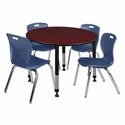 48 IN. ROUND ADJUSTABLE CLASSROOM TABLE- MAHOGANY & 4 ANDY 18 IN. STACK CHAIRS- BLUE <FONT COLOR=GREEN>-FREE SHIPPING-</FONT> 48 IN. ROUND ADJUSTABLE CLASSROOM TABLE- MAHOGANY & 4 ANDY 18 IN. STACK CHAIRS- BLUE <FONT COLOR=GREEN>-FREE SHIPPING-</FONT>