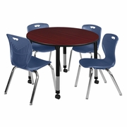 48 IN. ROUND ADJUSTABLE CLASSROOM TABLE- MAHOGANY & 4 ANDY 18 IN. STACK CHAIRS- BLUE <FONT COLOR=GREEN>-FREE SHIPPING-</FONT> 48 IN. ROUND ADJUSTABLE CLASSROOM TABLE- MAHOGANY & 4 ANDY 18 IN. STACK CHAIRS- BLUE <FONT COLOR=GREEN>-FREE SHIPPING-</FONT>