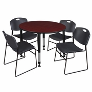 48 IN. ROUND ADJUSTABLE CLASSROOM TABLE- MAHOGANY & 4 STACK CHAIRS- BLACK <FONT COLOR=GREEN>-FREE SHIPPING-</FONT> 48 IN. ROUND ADJUSTABLE CLASSROOM TABLE- MAHOGANY & 4 STACK CHAIRS- BLACK <FONT COLOR=GREEN>-FREE SHIPPING-</FONT>