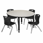 48 IN. ROUND ADJUSTABLE CLASSROOM TABLE- MAPLE & 4 ANDY 12 IN. STACK CHAIRS- BLACK <FONT COLOR=GREEN>-FREE SHIPPING-</FONT> 48 IN. ROUND ADJUSTABLE CLASSROOM TABLE- MAPLE & 4 ANDY 12 IN. STACK CHAIRS- BLACK <FONT COLOR=GREEN>-FREE SHIPPING-</FONT>