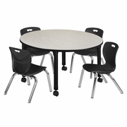 48 IN. ROUND ADJUSTABLE CLASSROOM TABLE- MAPLE & 4 ANDY 12 IN. STACK CHAIRS- BLACK <FONT COLOR=GREEN>-FREE SHIPPING-</FONT> 48 IN. ROUND ADJUSTABLE CLASSROOM TABLE- MAPLE & 4 ANDY 12 IN. STACK CHAIRS- BLACK <FONT COLOR=GREEN>-FREE SHIPPING-</FONT>