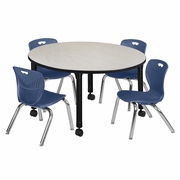 48 IN. ROUND ADJUSTABLE CLASSROOM TABLE- MAPLE & 4 ANDY 12 IN. STACK CHAIRS- BLUE <FONT COLOR=GREEN>-FREE SHIPPING-</FONT> 48 IN. ROUND ADJUSTABLE CLASSROOM TABLE- MAPLE & 4 ANDY 12 IN. STACK CHAIRS- BLUE <FONT COLOR=GREEN>-FREE SHIPPING-</FONT>