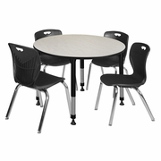 48 IN. ROUND ADJUSTABLE CLASSROOM TABLE- MAPLE & 4 ANDY 18 IN. STACK CHAIRS- BLACK <FONT COLOR=GREEN>-FREE SHIPPING-</FONT> 48 IN. ROUND ADJUSTABLE CLASSROOM TABLE- MAPLE & 4 ANDY 18 IN. STACK CHAIRS- BLACK <FONT COLOR=GREEN>-FREE SHIPPING-</FONT>