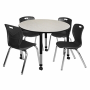 48 IN. ROUND ADJUSTABLE CLASSROOM TABLE- MAPLE & 4 ANDY 18 IN. STACK CHAIRS- BLACK <FONT COLOR=GREEN>-FREE SHIPPING-</FONT> 48 IN. ROUND ADJUSTABLE CLASSROOM TABLE- MAPLE & 4 ANDY 18 IN. STACK CHAIRS- BLACK <FONT COLOR=GREEN>-FREE SHIPPING-</FONT>