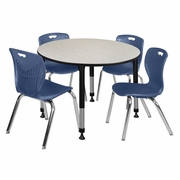 48 IN. ROUND ADJUSTABLE CLASSROOM TABLE- MAPLE & 4 ANDY 18 IN. STACK CHAIRS- BLUE <FONT COLOR=GREEN>-FREE SHIPPING-</FONT> 48 IN. ROUND ADJUSTABLE CLASSROOM TABLE- MAPLE & 4 ANDY 18 IN. STACK CHAIRS- BLUE <FONT COLOR=GREEN>-FREE SHIPPING-</FONT>