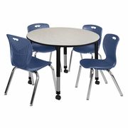48 IN. ROUND ADJUSTABLE CLASSROOM TABLE- MAPLE & 4 ANDY 18 IN. STACK CHAIRS- BLUE <FONT COLOR=GREEN>-FREE SHIPPING-</FONT> 48 IN. ROUND ADJUSTABLE CLASSROOM TABLE- MAPLE & 4 ANDY 18 IN. STACK CHAIRS- BLUE <FONT COLOR=GREEN>-FREE SHIPPING-</FONT>