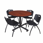 48 IN. ROUND BREAKROOM TABLE- CHERRY, 4 M STACK CHAIRS- BLACK <FONT COLOR=GREEN>-FREE SHIPPING-</FONT>