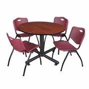 48 IN. ROUND BREAKROOM TABLE- CHERRY, 4 M STACK CHAIRS- BURGUNDY <FONT COLOR=GREEN>-FREE SHIPPING-</FONT>