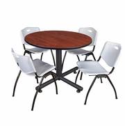 48 IN. ROUND BREAKROOM TABLE- CHERRY, 4 M STACK CHAIRS- GREY <FONT COLOR=GREEN>-FREE SHIPPING-</FONT>