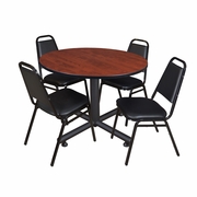 48 IN. ROUND BREAKROOM TABLE- CHERRY, 4 RESTAURANT STACK CHAIRS- BLACK <FONT COLOR=GREEN>-FREE SHIPPING-</FONT>