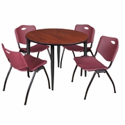 48 IN. ROUND BREAKROOM TABLE- CHERRY TOP, BLACK BASE & 4 M STACK CHAIRS- BURGUNDY <FONT COLOR=GREEN>-FREE SHIPPING-</FONT>