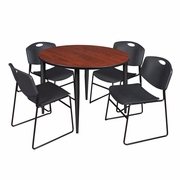 48 IN. ROUND BREAKROOM TABLE- CHERRY TOP, BLACK BASE & 4 STACK CHAIRS- BLACK <FONT COLOR=GREEN>-FREE SHIPPING-</FONT>