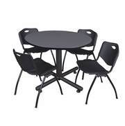 48 IN. ROUND BREAKROOM TABLE- GREY, 4 M STACK CHAIRS- BLACK <FONT COLOR=GREEN>-FREE SHIPPING-</FONT>