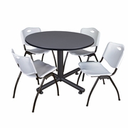 48 IN. ROUND BREAKROOM TABLE- GREY, 4 M STACK CHAIRS- GREY <FONT COLOR=GREEN>-FREE SHIPPING-</FONT>