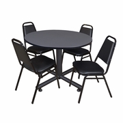 48 IN. ROUND BREAKROOM TABLE- GREY, 4 RESTAURANT STACK CHAIRS- BLACK <FONT COLOR=GREEN>-FREE SHIPPING-</FONT>