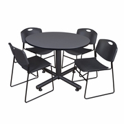 48 IN. ROUND BREAKROOM TABLE- GREY, 4 STACK CHAIRS- BLACK <FONT COLOR=GREEN>-FREE SHIPPING-</FONT>