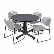 48 IN. ROUND BREAKROOM TABLE- GREY, 4 STACK CHAIRS- GREY <FONT COLOR=GREEN>-FREE SHIPPING-</FONT>