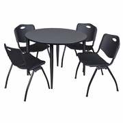 48 IN. ROUND BREAKROOM TABLE- GREY TOP, BLACK BASE & 4 M STACK CHAIRS- BLACK <FONT COLOR=GREEN>-FREE SHIPPING-</FONT>