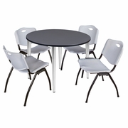 48 IN. ROUND BREAKROOM TABLE- GREY TOP, CHROME BASE & 4 M STACK CHAIRS- GREY <FONT COLOR=GREEN>-FREE SHIPPING-</FONT>