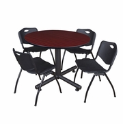 48 IN. ROUND BREAKROOM TABLE- MAHOGANY, 4 M STACK CHAIRS- BLACK <FONT COLOR=GREEN>-FREE SHIPPING-</FONT>