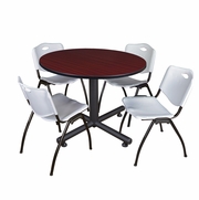 48 IN. ROUND BREAKROOM TABLE- MAHOGANY, 4 M STACK CHAIRS- GREY <FONT COLOR=GREEN>-FREE SHIPPING-</FONT>