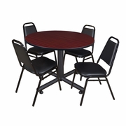 48 IN. ROUND BREAKROOM TABLE- MAHOGANY, 4 RESTAURANT STACK CHAIRS- BLACK <FONT COLOR=GREEN>-FREE SHIPPING-</FONT>