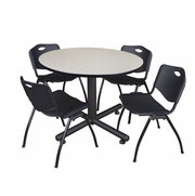48 IN. ROUND BREAKROOM TABLE- MAPLE, 4 M STACK CHAIRS- BLACK <FONT COLOR=GREEN>-FREE SHIPPING-</FONT>