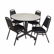 48 IN. ROUND BREAKROOM TABLE- MAPLE, 4 RESTAURANT STACK CHAIRS- BLACK <FONT COLOR=GREEN>-FREE SHIPPING-</FONT>