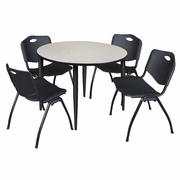48 IN. ROUND BREAKROOM TABLE- MAPLE TOP, BLACK BASE & 4 M STACK CHAIRS- BLACK <FONT COLOR=GREEN>-FREE SHIPPING-</FONT>