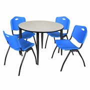 48 IN. ROUND BREAKROOM TABLE- MAPLE TOP, BLACK BASE & 4 M STACK CHAIRS- BLUE <FONT COLOR=GREEN>-FREE SHIPPING-</FONT>