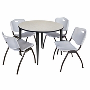 48 IN. ROUND BREAKROOM TABLE- MAPLE TOP, BLACK BASE & 4 M STACK CHAIRS- GREY <FONT COLOR=GREEN>-FREE SHIPPING-</FONT>