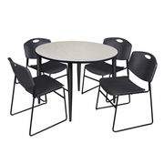 48 IN. ROUND BREAKROOM TABLE- MAPLE TOP, BLACK BASE & 4 STACK CHAIRS- BLACK <FONT COLOR=GREEN>-FREE SHIPPING-</FONT>