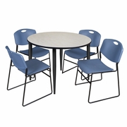 48 IN. ROUND BREAKROOM TABLE- MAPLE TOP, BLACK BASE & 4 STACK CHAIRS- BLUE <FONT COLOR=GREEN>-FREE SHIPPING-</FONT>