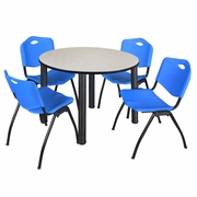48 IN ROUND BREAKROOM TABLE- MAPLE TOP, BLACK LEGS, 4 M STACK CHAIRS- BLUE <FONT COLOR=GREEN>-FREE SHIPPING-</FONT>