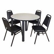 48 IN ROUND BREAKROOM TABLE- MAPLE TOP, BLACK LEGS, 4 RESTAURANT STACK CHAIRS <FONT COLOR=GREEN>-FREE SHIPPING-</FONT>