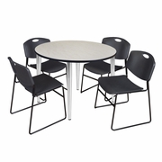48 IN. ROUND BREAKROOM TABLE- MAPLE TOP, CHROME BASE & 4 STACK CHAIRS- BLACK <FONT COLOR=GREEN>-FREE SHIPPING-</FONT>