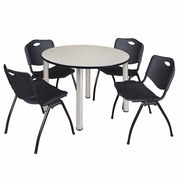 48 IN ROUND BREAKROOM TABLE- MAPLE TOP, CHROME LEGS, 4 M STACK CHAIRS- BLACK <FONT COLOR=GREEN>-FREE SHIPPING-</FONT>