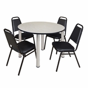 48 IN ROUND BREAKROOM TABLE- MAPLE TOP, CHROME LEGS, 4 RESTAURANT STACK CHAIRS <FONT COLOR=GREEN>-FREE SHIPPING-</FONT>