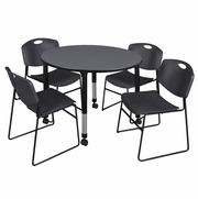48 IN. ROUND MOBILE ADJUSTABLE CLASSROOM TABLE- GREY & 4 STACK CHAIRS- BLACK <FONT COLOR=GREEN>-FREE SHIPPING-</FONT> 48 IN. ROUND MOBILE ADJUSTABLE CLASSROOM TABLE- GREY & 4 STACK CHAIRS- BLACK <FONT COLOR=GREEN>-FREE SHIPPING-</FONT>