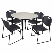 48 IN. ROUND MOBILE ADJUSTABLE CLASSROOM TABLE- MAPLE & 4 STACK CHAIRS- BLACK <FONT COLOR=GREEN>-FREE SHIPPING-</FONT> 48 IN. ROUND MOBILE ADJUSTABLE CLASSROOM TABLE- MAPLE & 4 STACK CHAIRS- BLACK <FONT COLOR=GREEN>-FREE SHIPPING-</FONT>