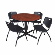 48 IN. ROUND X-BASE BREAKROOM TABLE- CHERRY & 4 M STACK CHAIRS- BLACK <FONT COLOR=GREEN>-FREE SHIPPING-</FONT>