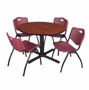 48 IN. ROUND X-BASE BREAKROOM TABLE- CHERRY & 4 M STACK CHAIRS- BURGUNDY <FONT COLOR=GREEN>-FREE SHIPPING-</FONT>