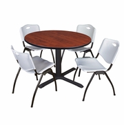 48 IN. ROUND X-BASE BREAKROOM TABLE- CHERRY & 4 M STACK CHAIRS- GREY <FONT COLOR=GREEN>-FREE SHIPPING-</FONT>