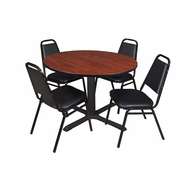 48 IN. ROUND X-BASE BREAKROOM TABLE- CHERRY & 4 RESTAURANT STACK CHAIRS- BLACK <FONT COLOR=GREEN>-FREE SHIPPING-</FONT>