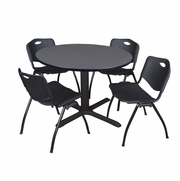48 IN. ROUND X-BASE BREAKROOM TABLE- GREY & 4 M STACK CHAIRS- BLACK <FONT COLOR=GREEN>-FREE SHIPPING-</FONT>